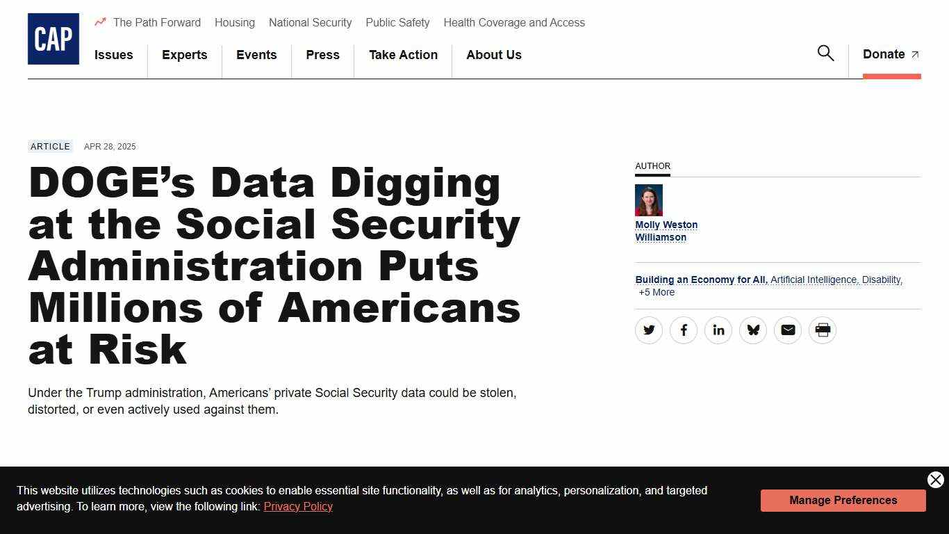 DOGE’s Data Digging at the Social Security Administration Puts Millions of Americans at Risk - Center for American Progress