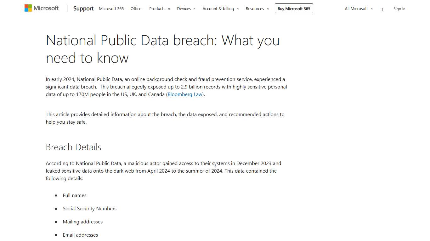 National Public Data breach: What you need to know - Microsoft Support